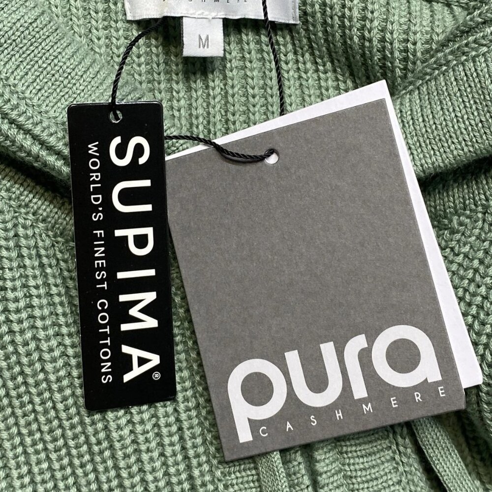 NWT Pura Cashmere Women's Fisherman Hoodie Sweater Size M Sage Green Full Zip - Picture 11 of 15